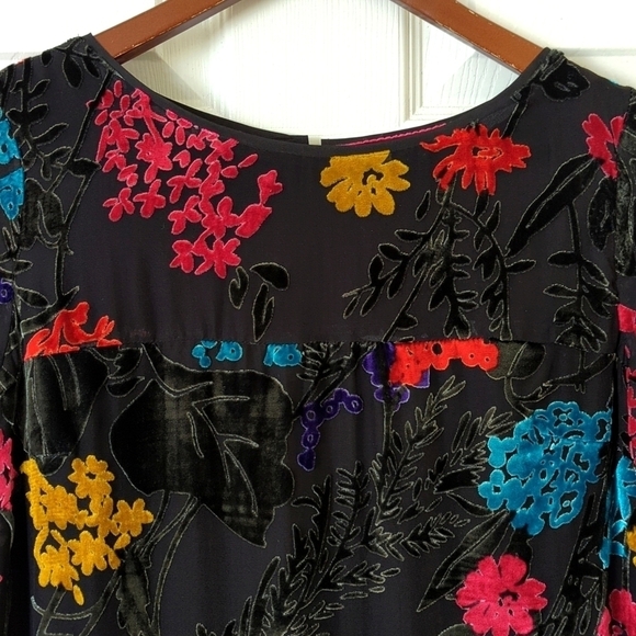 Maeve Anthropologie Alisa Floral Burnout Velvet & Silk Mini Tee Dress Black 4P - Picture 3 of 13